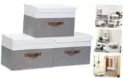 Collapsible Storage Bin, Cube Organizer Basket, Fabric Small-3-Pack White/Grey
