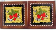 New Ceramic Strawberry Hot Plate Set 2 Trivets Framed Wall Plaque Strawberries