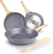 Hansubute Nonstick Induction Stone Frying Pan with Soft Touch Handle,Children Protection Function (4-piece set)