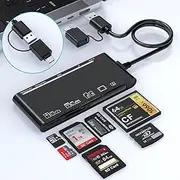 Multi SD Card Reader, USB C USB 3.0 Memory Card Reader Adapter for SD SDXC SDHC TF Micro SD CF MS MMC Camera Memory Card, 7 in 1 XD Card Reader 5Gbps Simultaneously Plug and Play (Black)