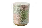 Ariel Multi-Coloured Floral Design Round Wooden Stool Side Table W/ Gold Metallic Base