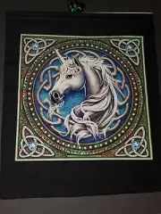 Unicorn on Black Canvas Scroll, artist Lisa Parker!! BNIP!! Free Shipping!
