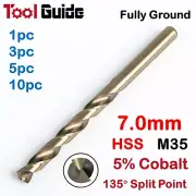 7.0mm High Speed Steel, Metric HSS Drill Bit, M35 5% Cobalt, Drilling Stainless