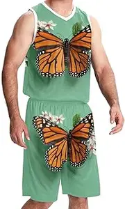 [KQNZT] Basketball Jersey with Shorts, Outfit Tank Top Track Shorts, Mens Basketball Jerseys, Vintage Butterfly Pattern Modern