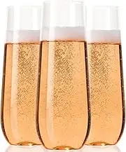 Lendra 30 Plastic Stemless Champagne Flutes Disposable Unbreakable Toasting Glasses, 30 Pack Clear Shatterproof Reusable 9 Oz Champagne Glasses, BPA Free - Ideal Weddings, Birthdays, Party's (L-001)