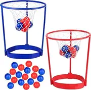 2 Pack Head Hoop Basketball Party Game for Kids and Adults Carnival Game Adjustable Basket Net Headband with 20 Balls for Carnival Party Birthday Party Family Indoor Outdoor Game (Red + Blue)