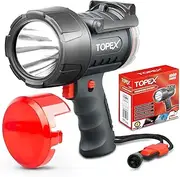 TOPEX Rechargeable Spotlight with 1000 Lumen Cree LED, IP67 Waterproof Handheld Flashlight Searchlight w/Detachable Red Light Filter, Outdoor Searchlight Side Lantern Camping Flashlight Work Light