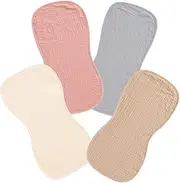 MOBUTOFU 4Pcs Cotton Burp Cloths Ultra Soft Newborn Burp Towels Grey Cream and Light Absorbent and Gentle Burping Blankets for Spit Up