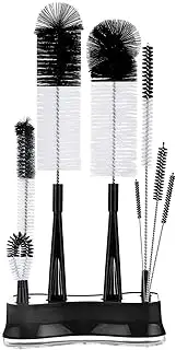 ALINK 8 Pack Black Bottle Brush Cleaning Set with Stand, Long Handle Bottle Cleaner with Holder for Narrow Neck Beer Wine Brewing Bottles, Stanley Water Bottles, Baby Bottles, Tumblers, Carafe, Straws