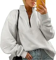 [Generic] Half Zip Up Hoodie Women - 1/4 Zipper Teen Girls Fall Trendy Clothes - Gym Sweaters for Women Casual Long Sleeve Sweatshirts for Outdoor Exercise Gray
