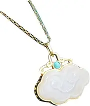[KONGKNUANK] Necklaces For Women Jade pendant S925 Silver Gold-Plated with Natural Hetian White Jade Peaceful Lock Necklace Pendant for Women Yoga Genuine
