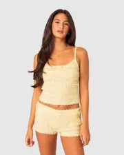EDIKTED Womens Lucy ruffled lace tank top YELLOW