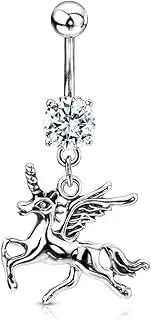 [Pain-is-Art] Belly Button Piercing Unicorn 316L Surgical Steel Crystal Navel Piercing