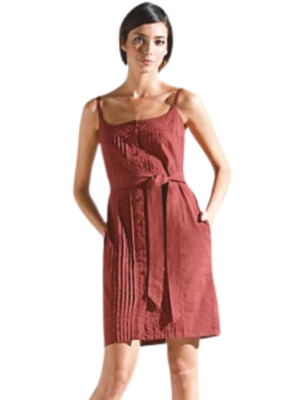 Eileen Fisher Linen Viscose Stretch Pintuck Sleeveless Belt Shift Dress