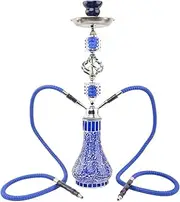 Decorative Portable Shisha Hookah Complete Kit, 55cm Height,Silver Stem, 2 Hoses,Blue Mosaic Glass Design, Traditional Collectible Gift,Suitable For Families,House, Bar, Club, Wedding, Party, Outdoor Activities,Blue
