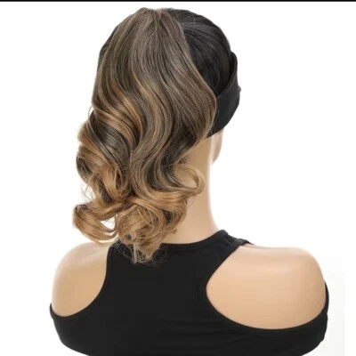 PONYTAIL Claw Clip In Hair Extensions Wavy Curly Synthetic, 12” mixed Browns