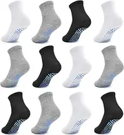 [DECOVICI] Children's Stopper Socks, ABS Non-Slip Boys and Girls Children's Socks Non-Slip Baby Toddler Socks for 1-7 Years 12/24 Pairs, 03 Black*4+Light Grey*4+White*4, 1-3 Years