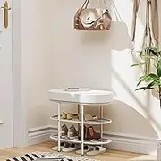 Gumnay Shoe Bench with Cushion, 3 Tier Shoe Rack Storage Bench, Entryway Bench, for Hallway, Entryway, Bedroom, Living Room, Holds Up to 300 lb (White,23.6")
