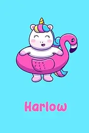 Harlow Journal - Custome Name Notebook for Girsl Women, Cute Unicorn Pink Flamingo: Blank Lined Journal 6x9 inches