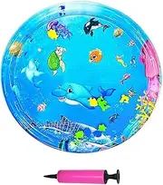 Water Sensory Mat for Cats- 100cm Convenient Water Play Mat | Cat Sensory Fish | Foldable Interactive Toy with Air Pump | Inflatable Tummy Time for Animal Pet Puppy Indoor Summer