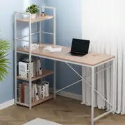 White & Oak Metal Computer Desk with Shelving
