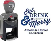 Printtoo Personalized Blue Self Inking Christmas Custom Stamper Eat, Drink & Be Merry Round Heavy Duty Stamp-45 mm