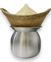 1 Set Aluminum Steamer Pot Sticky Rice Cooker Bamboo Basket & Lid Thai Cooking