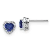 Sterling Silver Created Sapphire and Real Diamond Earrings