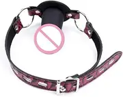 Sex Bondage Mouth Gag Plug Dildo Penis Insert Oral Sex Leather Heads Bondage Erotic Sex Tool for Couples on Bed Restraints Toys
