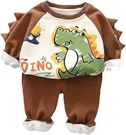 [Generic] Boys' Autumn and Winter Clothing Plus Suit for Boys' Baby Casual Clothes 1 5 Years Old 5 Children Two Piece Set Big Boys Jogging Suits (Coffee, 12-18 Months)