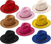 [Unittype] 8 Pcs Felt Hats for Women Classic Wide Brim Floppy Panama with Adjustable Belt Buckle Jazz Dress cap