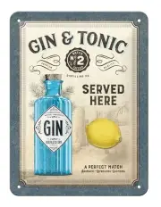 [NOSTALGIC ART] Gin and Tonic Served Here Metal Sign 15x20cm in Blue