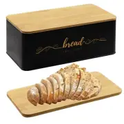 Bread Box with Bamboo Cutting Board Lid, Metal Bread Box for Kitchen Counter,...