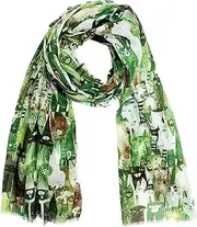 [J26] Lightweight Summer Silk Scarf with Cat Dog Motif XL Scarf Silk Scarf Seindentuch Cat Dog Neckerchief Glitter, Glitter cat green, 180 x 75cm