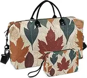 [ZRYSMY] Duffel Bag for Traveling, Vintage Autumn Leaves Travel Bag Gym Bag, with Multiple Interior Pockets Shoulder Weekender Bag for Women Men with Toiletry Bag 20.5L x 1.9W x 13.8H, Multi-Colored