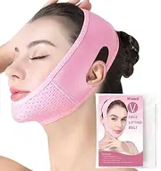 Hlawd Double Chin Reducer - Reusable V Line Mask Face Lifting Belt, Strap For Women, Tightening Skin Preventing Sagging Lift Tape Pink 65cm ,1.0 count