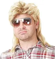 domoi Mens Mullet Wig Shawl Curly Hair Wig 80s Costume Glam Accessories Cosplay Wig