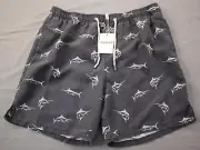 Ingear Mens Blue Swordfish Print Lined Drawstring Swim Shorts NWT S 28 - 30