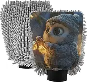 XYMZR Owl Cute Christmas Absorbent Microfiber Car Wash Mitt, Funny Cute Anime Scratch Free for Cars Cleaning, Home Cleaning Mitts, 2 Pack, 10.24” L x 7.09” W