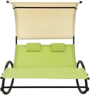 Camping Sunloungers Reclining Patio ChairsDouble Sun Lounger with Canopy Green and Cream**