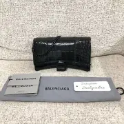 NEW BALENCIAGA HOURGLASS WALLET ON CHAIN WOC CROCODILE EMBOSSED LEATHER