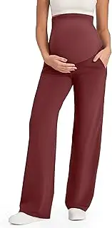 [G4Free] Maternity Pants Over The Belly Yoga Dress Work Pregnancy Pants Stretchy Lounge Wide Leg Trousers with Pockets