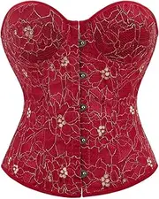 [Pitauce] Corset Tops for Women Vintage Floral Lace Up Boned Camisole Bustier Renaissance Corset Royal Court Lace Up Bodyshaper