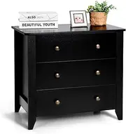 [Costway] Drawer Chest with 3 Drawers,Solid Curved Legs and Stable Frame Double Handled Bedside Table Storage Dresser Cabinet for Bedroom, Living Room, Entryway, Nursery 72 x 45 x 66 cm Drawer Dresser