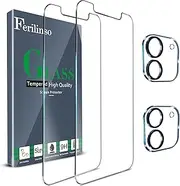 [4 Pack] Ferilinso 2 Pack Screen Protector for iPhone 12 with 2 Pack Camera Lens Screen Protector [Tempered-Glass] [Military Protective] [HD Clear] [Case Friendly] [Anti-Fingerprint] [Anti-Scratch]