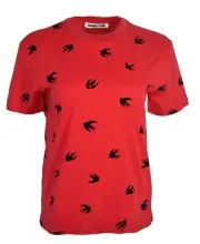 WOMEN'S MCQ VELOUR SWALLOW BIRD PRINT T-SHIRT RED & BLACK ALEXANDER MCQUEEN RARE