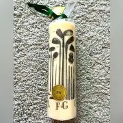 Rosalind Walshe Enesco Vintage White/Black Images on Golf Tall Boy Pilar Candle