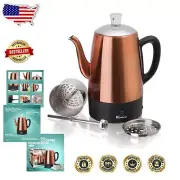 Elegant 8-Cup Stainless Steel Electric Coffee Percolator with Copper Finish