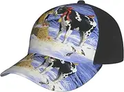 [EdWal] Christmas Snow Milk Cow Print Fashion Hat Adjustable Baseball Cap Dad Hat Quick Dry Mesh Back Ball Caps for Men Women Black, Black, One size