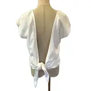 Club Monaco White Knit Top Open Back Tie XS Horizontal Rib NEW NWT